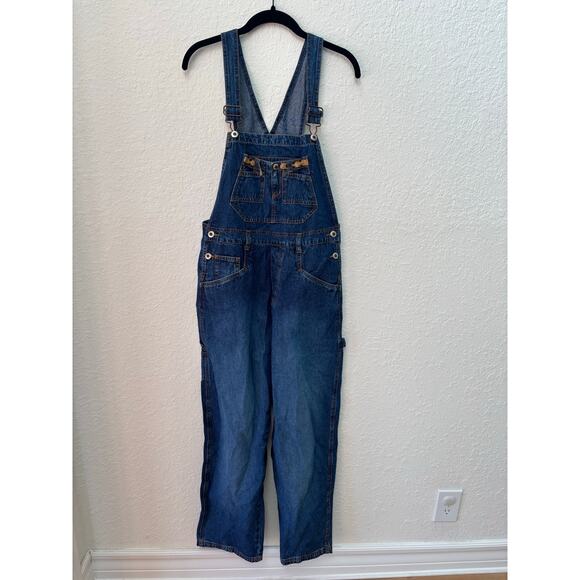 Vtg Carolina Blues Denim Jean Bib Overalls Womens Medium Leather Tab - Picture 1 of 5